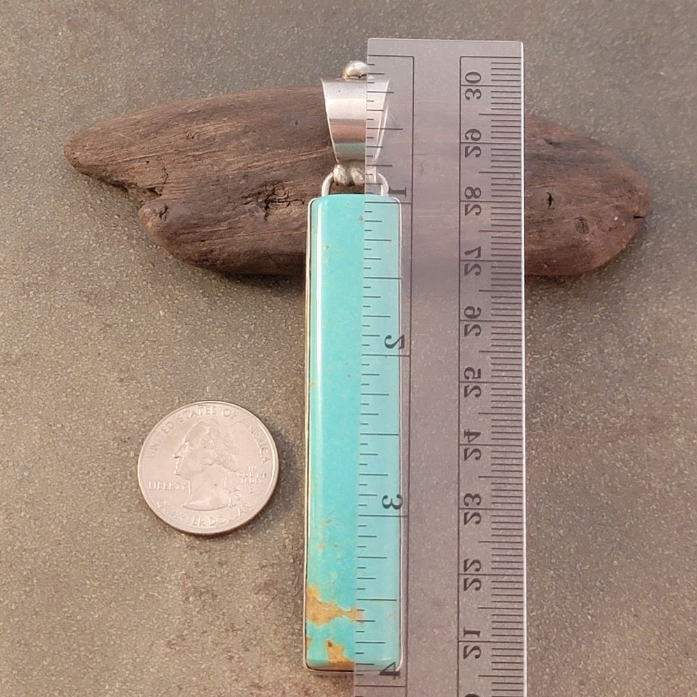 David Troutman Silver Creations Long Blue Turquoise Statement Pendant - Picture 6 of 8